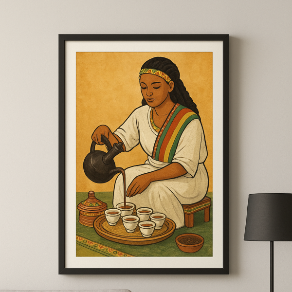 Ethiopian Coffee Ceremony Wall Art – Traditional Ethiopian Culture Painting