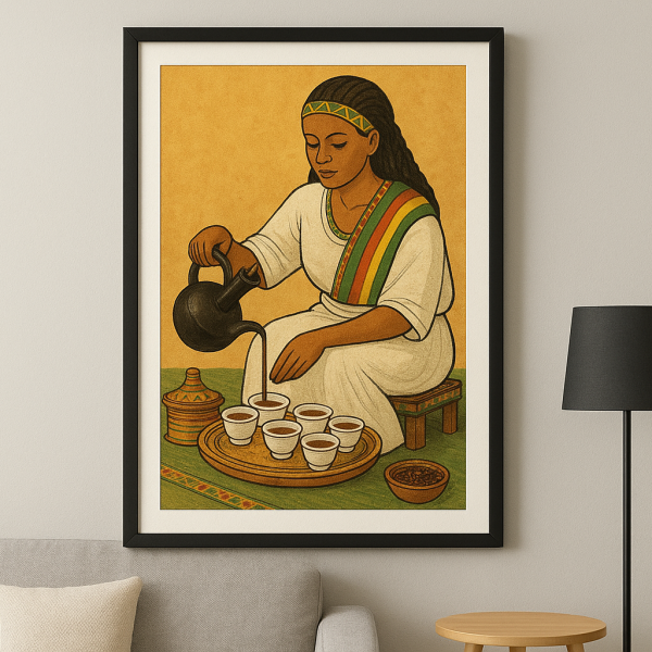 Ethiopian Coffee Ceremony Wall Art – Traditional Ethiopian Culture Painting
