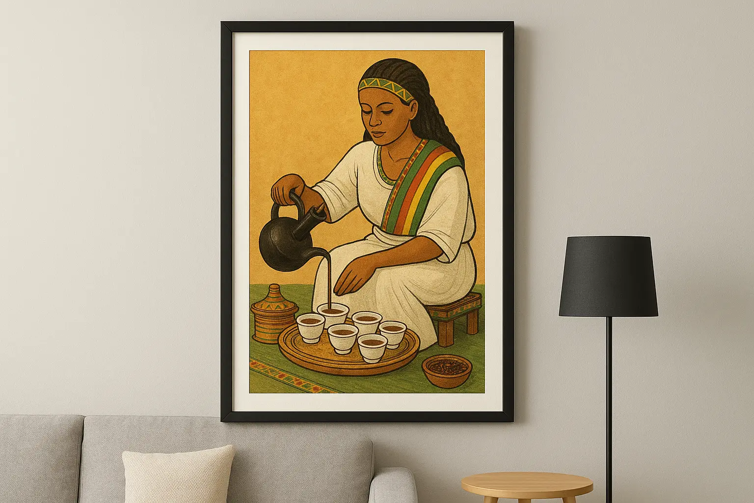 Ethiopian Coffee Ceremony Wall Art – Traditional Ethiopian Culture Painting