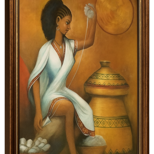 Ethiopian Traditional Cotton Spinning Art – Modern Black Frame