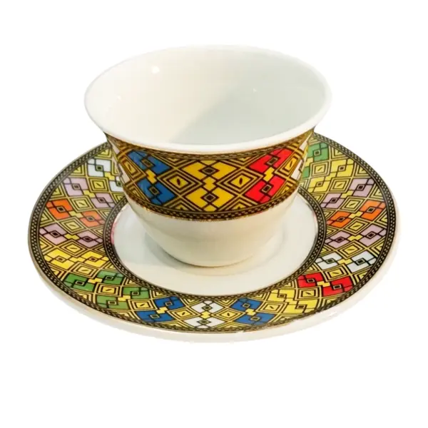 የቡና ሲኒ፡ Ethiopian Tibeb Pattern Coffee Cup Set - 12-Piece Traditional Ethiopian/Eritrean Coffee Set with 6 Cups (3oz) & 6 Saucers