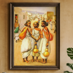 Framed African Heritage Wall Art – Traditional Ethiopian Women Street Scene Painting