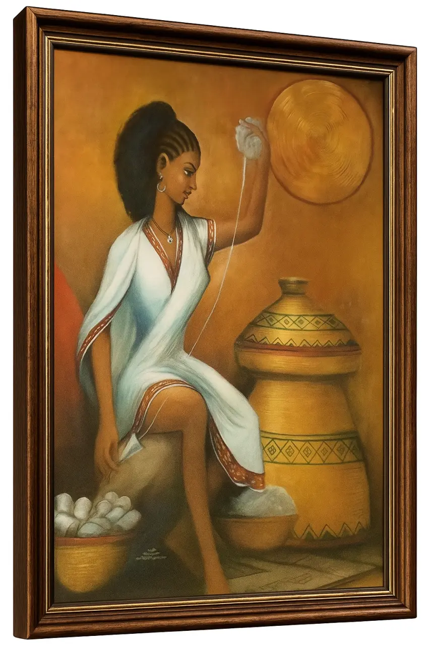 ethiopia art lady making cotton