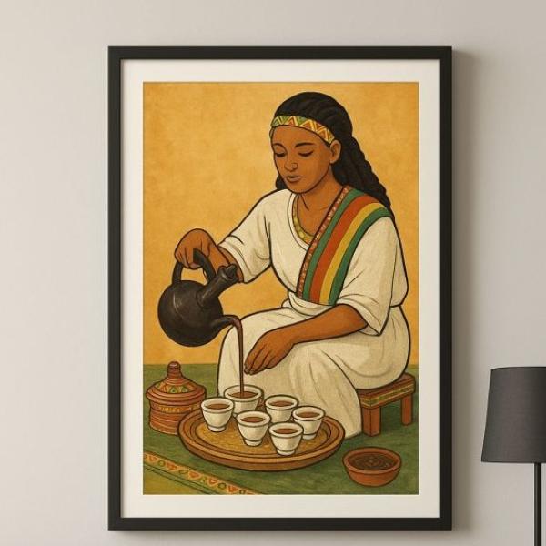 Ethiopian Coffee Ceremony Wall Art – Traditional Ethiopian Culture Painting